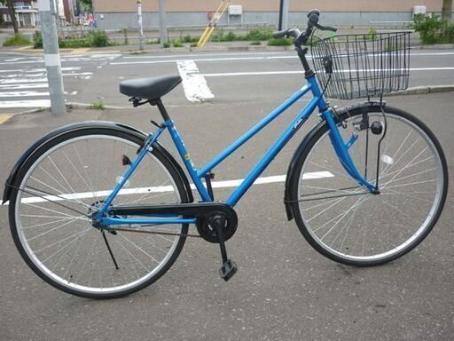 ☆自転車 27インチ affiche シティサイクル 変速なし アフィッシュ ママチャリ ASAHI ブルー カゴ付き ライト付き アサヒ 青 札幌 北20条店