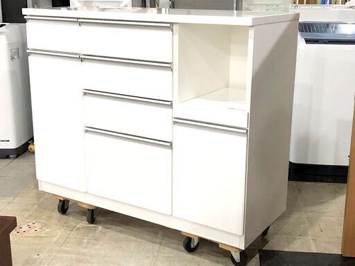 札幌近郊　送料無料　キッチンカウンター キッチン家具 台所 収納 カウンター W120 ホワイト 幅119.6×奥行50.5×高さ94cm