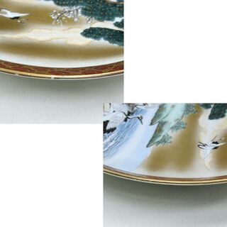 九谷 秀山 大皿 鶴 亀 松 色絵 金彩 40cm インテリア 飾り皿 箱無し 札幌市
