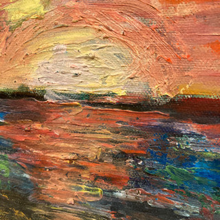 油絵　海辺の夕暮れor日の出の画像