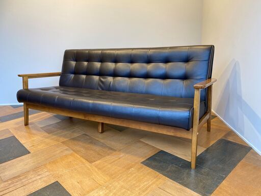 ソファ 木枠ソファ 木製フレーム ダークブラウン 3シーター 中古品