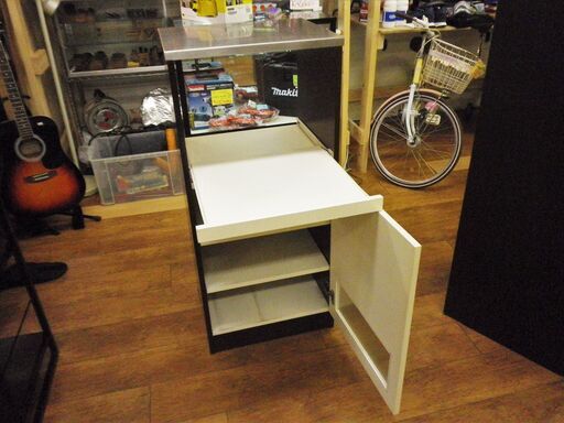 ミドルレンジボード 幅50,5×奥41×高111㎝ キッチンボード ダークブラウン×ホワイト キッチン収納 レンジ台 炊飯器収納 レン