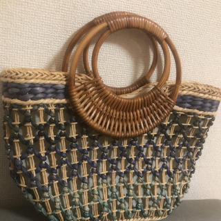【お話し中です】【美品】かごバッグ　ラタン持ち手　アジアン風　ブ...