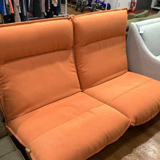 リクライニング コーデュロイソファ オレンジ TAMA LIVING リクライニング 2人掛けソファーオレンジ