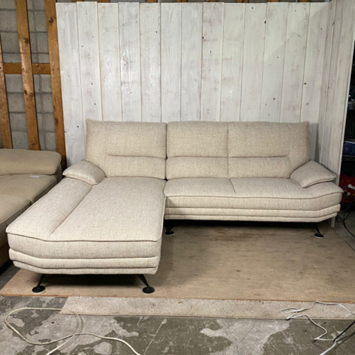 7/15終 関家具 3人掛け L字ソファ 布張り ワイド 3P 3シーター ソファ 菊KB