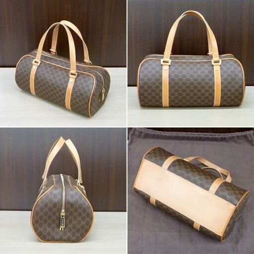本物 CELINE ハンドバッグ CE00/12 マカダム柄 ミニボストン 筒型 ブラウン セリーヌ イタリア製 苫小牧西店 2106