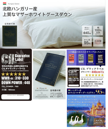 [06/20までの出品] 2ヶ月半使用、マザーグース95%(ダウンパワー440)のダブルサイズの羽毛布団お売りします。