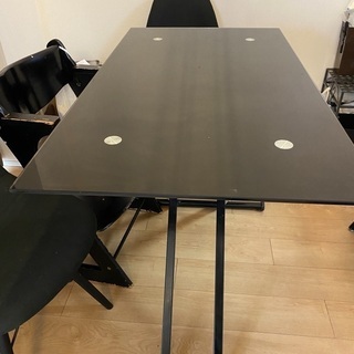 希少家具　昇降式黒ガラステーブル