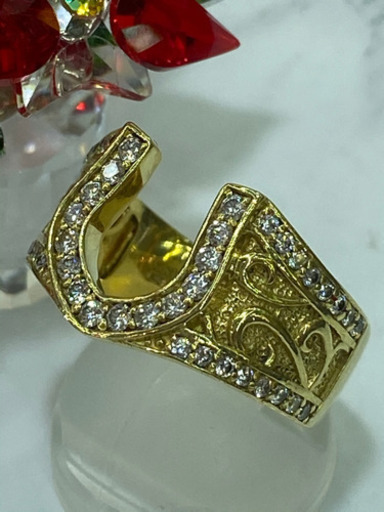 【中古】k18 0.62ct ダイヤモンド馬蹄リング 10.1g 17号［54］