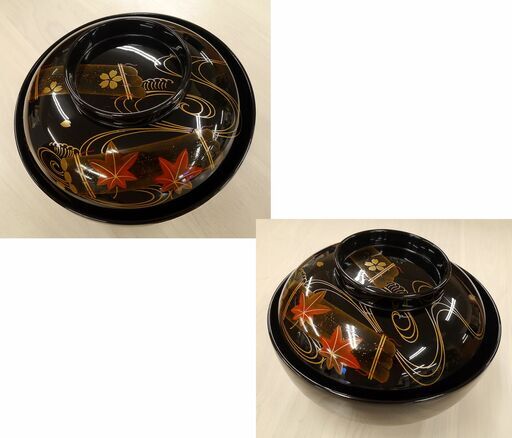 レア 40年以上物！ 能登 輪島塗 本堅地漆器 花笩蒔絵 煮物椀 製造元本家 北濱 成健  清鳳堂 ５客