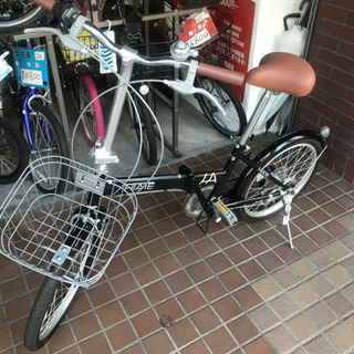 ★美品★20インチ　6段変速　かご付き折り畳み自転車　ブラック