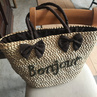 【3can4on】 かごバッグ　Bonjour 茶色　リボン