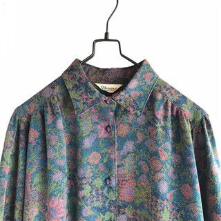 【個性派古着】日本製 総柄シャツ オリエンタル調 レトロ 古着女...