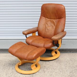 T157) EKORNES エコーネス コンサル Mサイズ 本革 ストレスレスチェア オットマン付き リクライニングチェア 椅子 家具