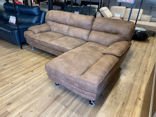 【新品】レザーファブリックカウチソファ　アウトレット品