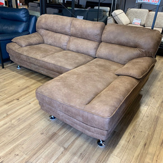 【新品】レザーファブリックカウチソファ　アウトレット品