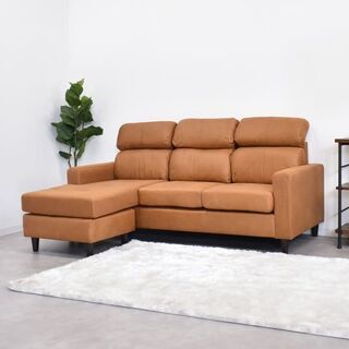 新品】レイアウトフリーレザーファブリックカウチソファ アウトレット品