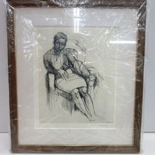 小磯良平 「椅子にかける女」 限定複製画 坂井印刷 オフセット 額装 人物画 美術 札幌 厚別店の画像