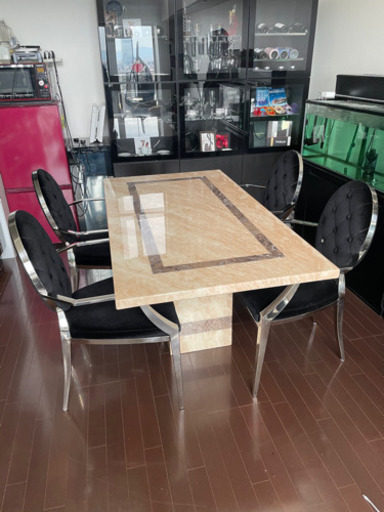 【豪華】大理石ダイニングテーブル イス4脚セット
