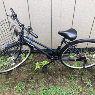 自転車 27インチ 6段変速ギア LED オートライト ネイビー