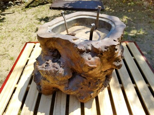 中古 木の火鉢 五徳 灰つき