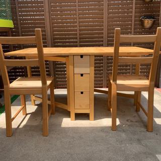 伸縮ダイニングテーブル3点セット(木製)IKEA 美品