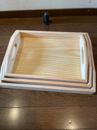木のトレー三枚セット　トールペイント白木
