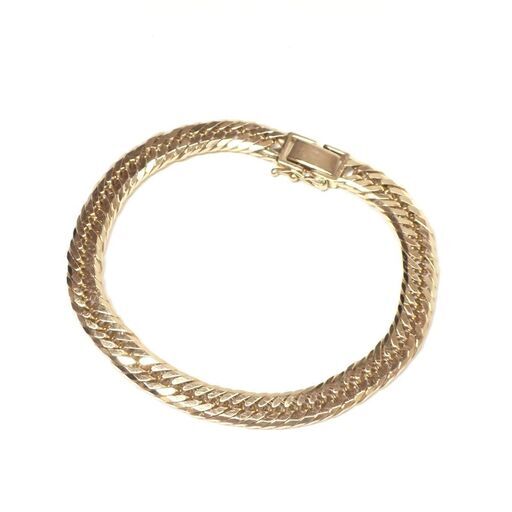 E449 K18 YG 喜平 6面 ダブル チェーン ブレスレット 20g