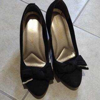 美品☆レディース パンプス ブラック リボン