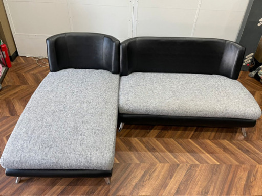 ★中古品　ARMONIA モダンソファ  PUブラック×グレー