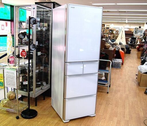 冷蔵庫 401L 2018年製 5ドア 日立 R-S4000H ガラスドア 大型 ホワイト 白 400Lクラス HITACHI クリスタルドア 札幌市 清田区