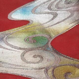 👘正絹 夏帯 駒絽 紗 観世水ヱ霞 名古屋帯 お太鼓柄 ♪ 透け感が素敵！の画像