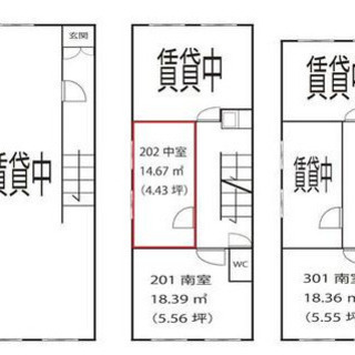 ★貸店舗・事務所★西田辺駅２分　敷礼なし　２階部分１４．６７㎡　...