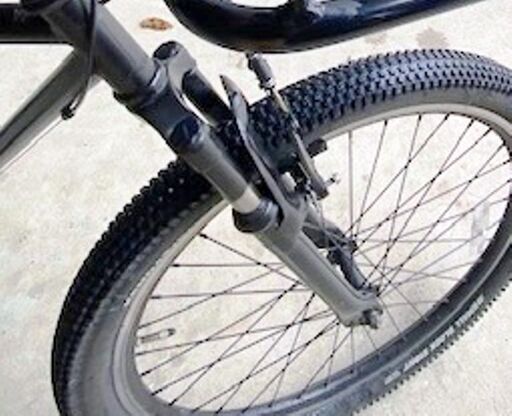 ☆引取りのみ☆ブラック26inch　太タイヤ　自転車　ハンドル改　後ろ荷台取付　ギアガード　サスペンション