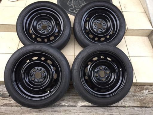 マツダ純正14インチ6Jホイール 再塗装艶ブラック タイヤ付き