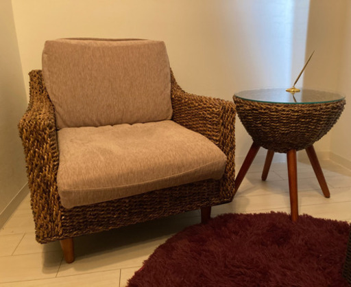 ソファー 脚付き＆丸テーブル＆カバーセット(別売り可)リゾート バリ家具 アジアンテイスト 値下げ可能