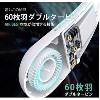 【新品・未使用】「楽天１位」首掛け扇風機 羽根なし 扇風機 ポータブル扇風機 首かけ ネックファン ハンディファン 首かけ ネッククーラー USB充電式 扇風機 首掛け 羽なし ミニ ファン 携帯 軽量 小型 静音 高品質 360度 涼感 両手解放 快適装着 2021の画像