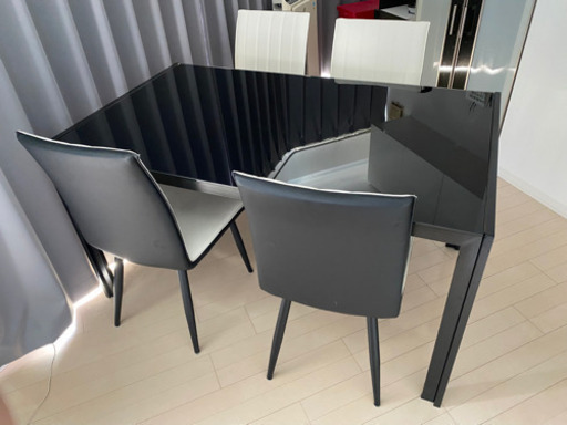 名駅徒歩圏 ダイニング5点セット 135×80 強化ガラス シンプル ブラック