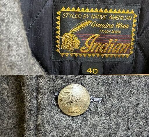 東洋 インディアンモーターサイクル ウールブランケットジャケット コンチョボタン グレイ/ブラウン SIZE40 IM13200 In