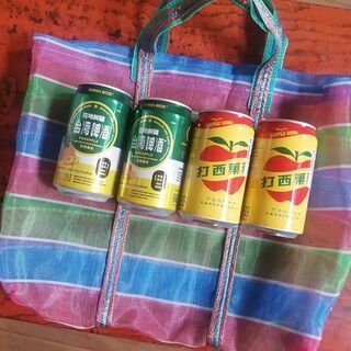 台湾パイナップルビール×２、アップルサイダー×２、漁師ナイロン袋...
