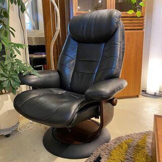 パーソナルチェア カリモク karimoku チターノ Chitano ソファ 本革 黒 1シーター 中古品
