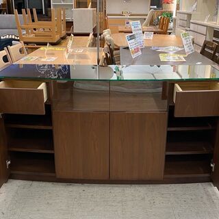 【愛品館 江戸川店】ガラストップ リビングボード　サイドボード　ID:157-007781-007　配送可　代引き配送可の画像