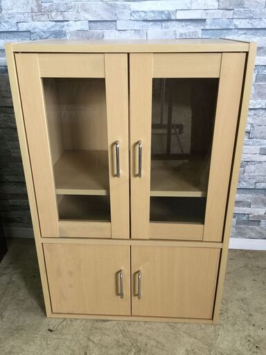 (売約済み)収納棚 両開き 木製 食器棚 H90 W60 D39 ナチュラル