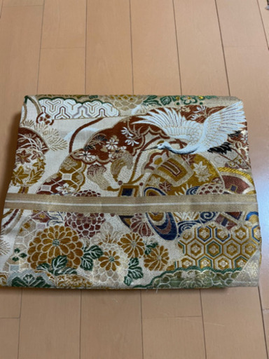 6MNA906 高級 名古屋帯 全通 鶴柄 花柄 和柄 キラキラ