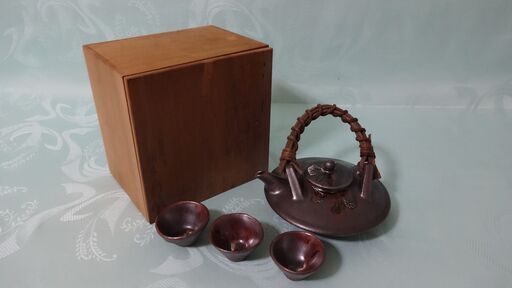 ★ 年代物 未使用品 黒千代香 盃3個付 酒器 指宿長太郎作 鹿児島 薩摩 ★