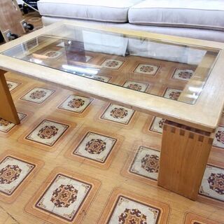 木製フレーム ガラステーブル センターテーブルの画像