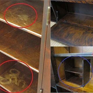 ss2498　北海道民芸家具　サイドキャビネット　扉3枚　ガラス扉 　サイドボード　リビングボード　観音開き　ドロップ扉 　天然木　重厚感　落ち着いた　インテリア　民芸家具の画像