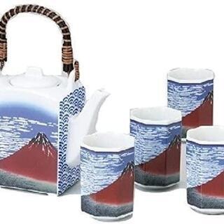 B0【新品】日本の心シリーズ 凱風快晴 四角急須茶器セット 美濃焼