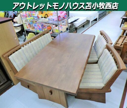 ダイニングセット 4点 ニトリ ベンチ 幅165x奥行89x高さ62cm テーブル イス 木製 ブラウン 苫小牧西店