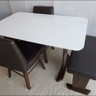 新札幌発 エルトン ダイニングセット 幅900/1200×奥行750×高さ700mm 伸縮テーブル 4人掛け 回転椅子 ベンチシート ハイグロス仕上げ
